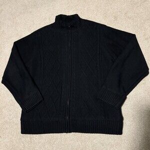 Tricots St Raphael Mens L Cable Knit Heavy Sweater Jacket Zip Sherpa Lined Black